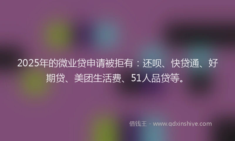 2025年的微业贷申请被拒有：还呗、快贷通、好期贷、美团生活费、51人品贷等。