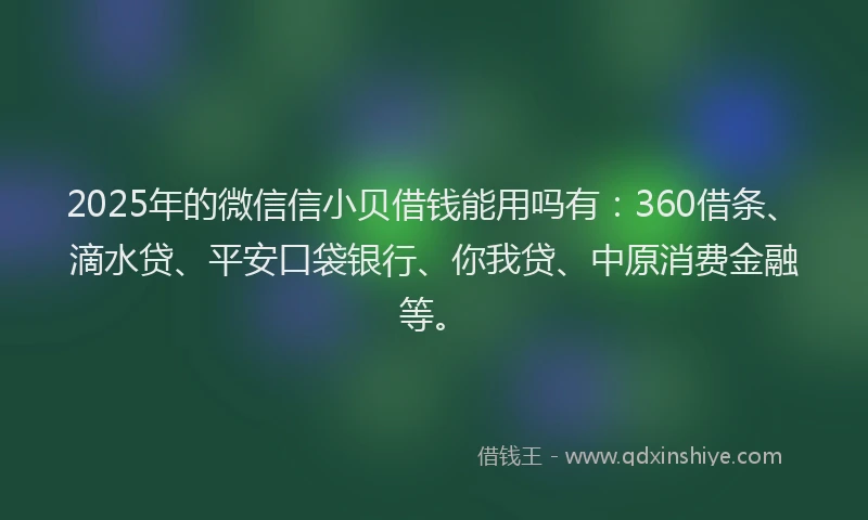 2025年的微信信小贝借钱能用吗有：360借条、滴水贷、平安口袋银行、你我贷、中原消费金融等。