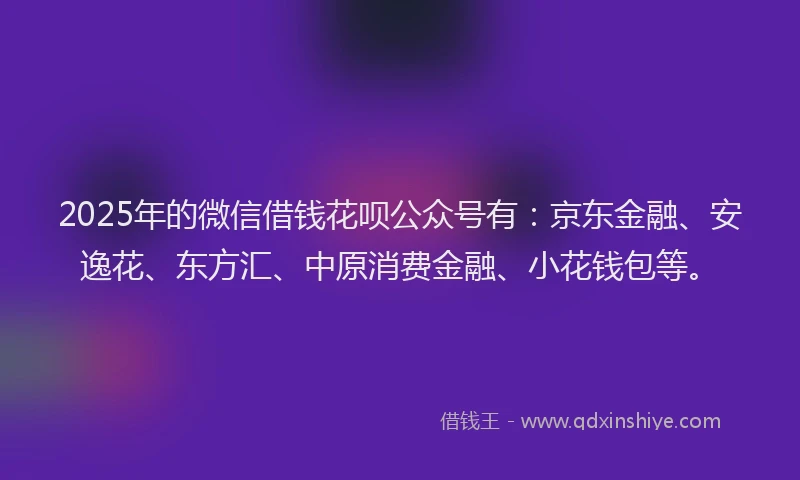 2025年的微信借钱花呗公众号有：京东金融、安逸花、东方汇、中原消费金融、小花钱包等。