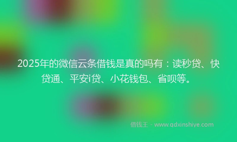 2025年的微信云条借钱是真的吗有：读秒贷、快贷通、平安i贷、小花钱包、省呗等。