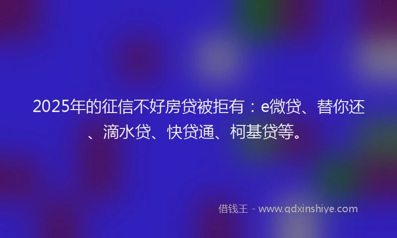 2025年的征信不好房贷被拒有：e微贷、替你还、滴水贷、快贷通、柯基贷等。