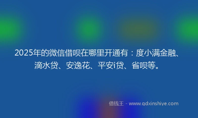 2025年的微信借呗在哪里开通有：度小满金融、滴水贷、安逸花、平安i贷、省呗等。