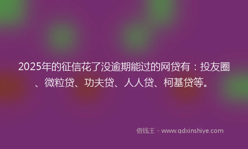 2025年的征信花了没逾期能过的网贷有：投友圈、微粒贷、功夫贷、人人贷、柯基贷等。
