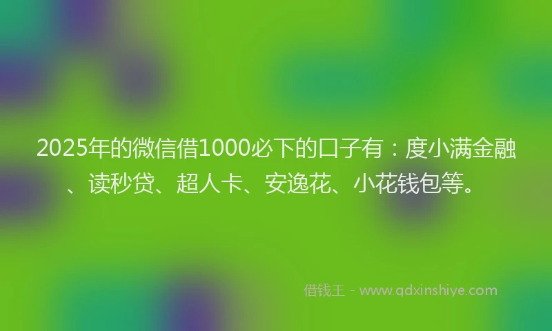 2025年的微信借1000必下的口子有：度小满金融、读秒贷、超人卡、安逸花、小花钱包等。