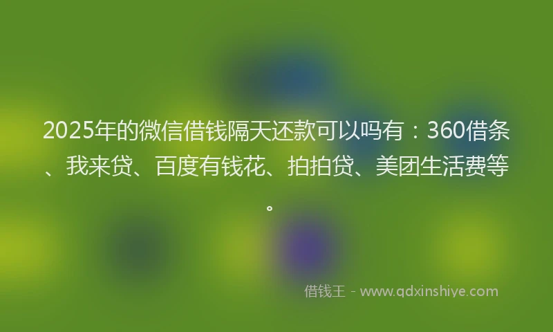 2025年的微信借钱隔天还款可以吗有：360借条、我来贷、百度有钱花、拍拍贷、美团生活费等。