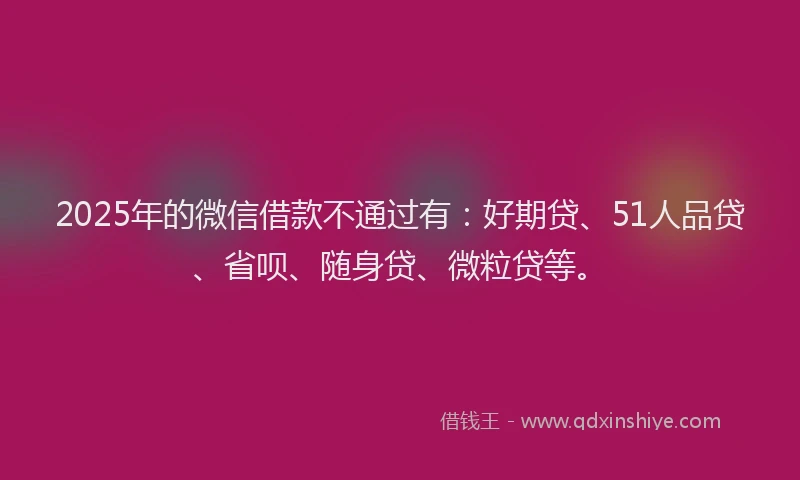 2025年的微信借款不通过有：好期贷、51人品贷、省呗、随身贷、微粒贷等。