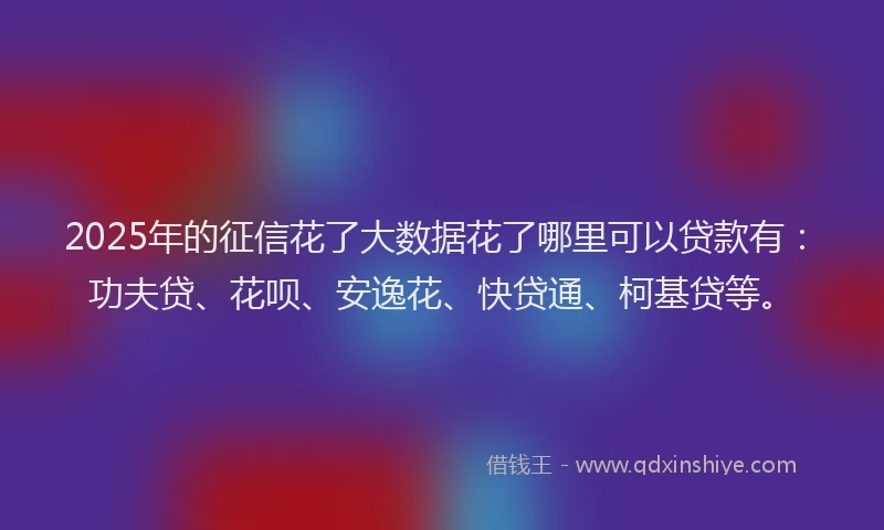 2025年的征信花了大数据花了哪里可以贷款有：功夫贷、花呗、安逸花、快贷通、柯基贷等。