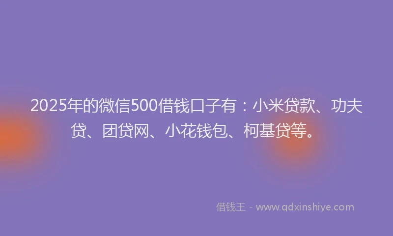 2025年的微信500借钱口子有：小米贷款、功夫贷、团贷网、小花钱包、柯基贷等。