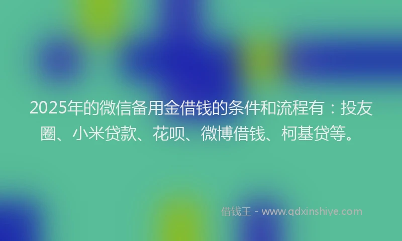 2025年的微信备用金借钱的条件和流程有：投友圈、小米贷款、花呗、微博借钱、柯基贷等。
