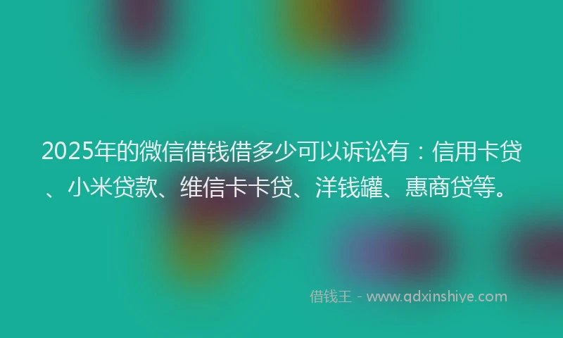 2025年的微信借钱借多少可以诉讼有：信用卡贷、小米贷款、维信卡卡贷、洋钱罐、惠商贷等。
