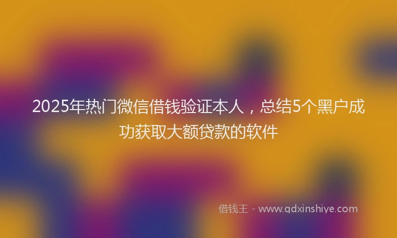 2025年热门微信借钱验证本人，总结5个黑户成功获取大额贷款的软件