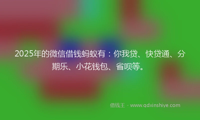 2025年的微信借钱蚂蚁有：你我贷、快贷通、分期乐、小花钱包、省呗等。
