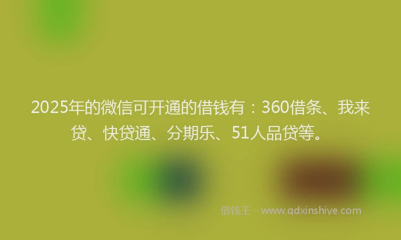 2025年的微信可开通的借钱有：360借条、我来贷、快贷通、分期乐、51人品贷等。
