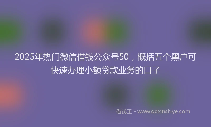 2025年热门微信借钱公众号50，概括五个黑户可快速办理小额贷款业务的口子