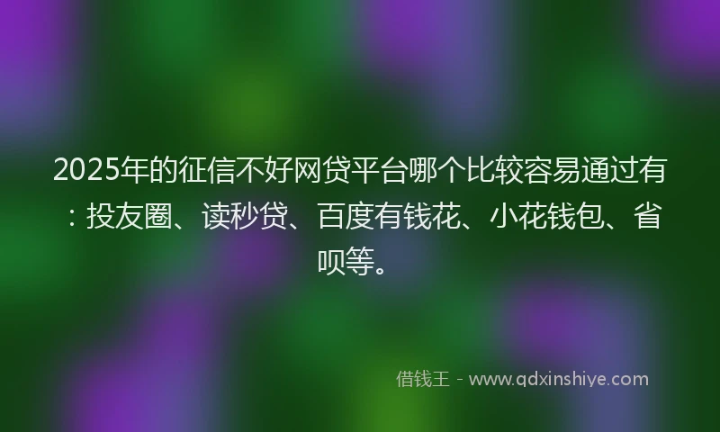 2025年的征信不好网贷平台哪个比较容易通过有：投友圈、读秒贷、百度有钱花、小花钱包、省呗等。