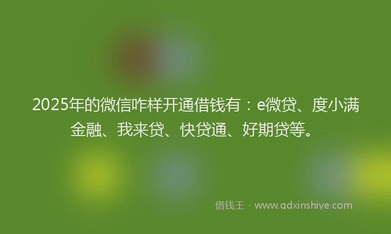 2025年的微信咋样开通借钱有：e微贷、度小满金融、我来贷、快贷通、好期贷等。