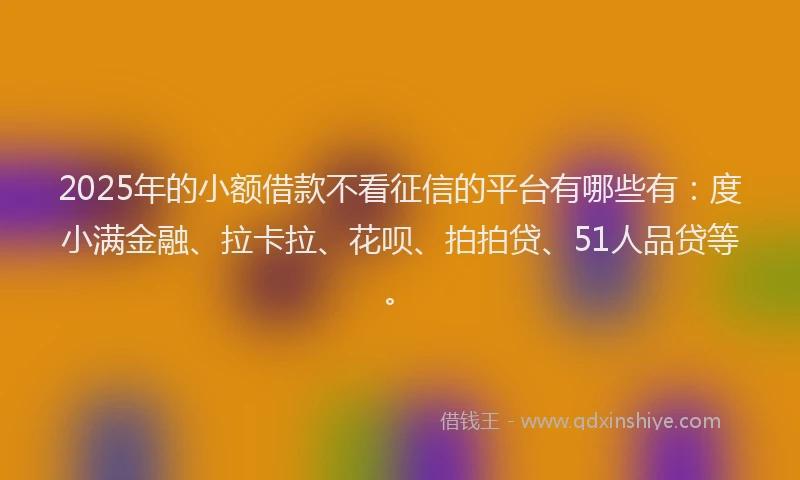 2025年的小额借款不看征信的平台有哪些有：度小满金融、拉卡拉、花呗、拍拍贷、51人品贷等。