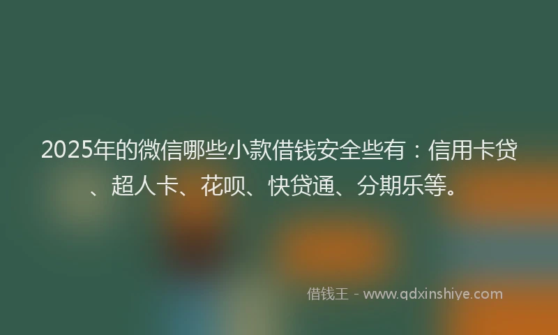 2025年的微信哪些小款借钱安全些有：信用卡贷、超人卡、花呗、快贷通、分期乐等。
