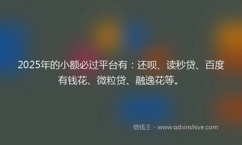 2025年的小额必过平台有：还呗、读秒贷、百度有钱花、微粒贷、融逸花等。