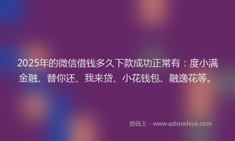 2025年的微信借钱多久下款成功正常有：度小满金融、替你还、我来贷、小花钱包、融逸花等。