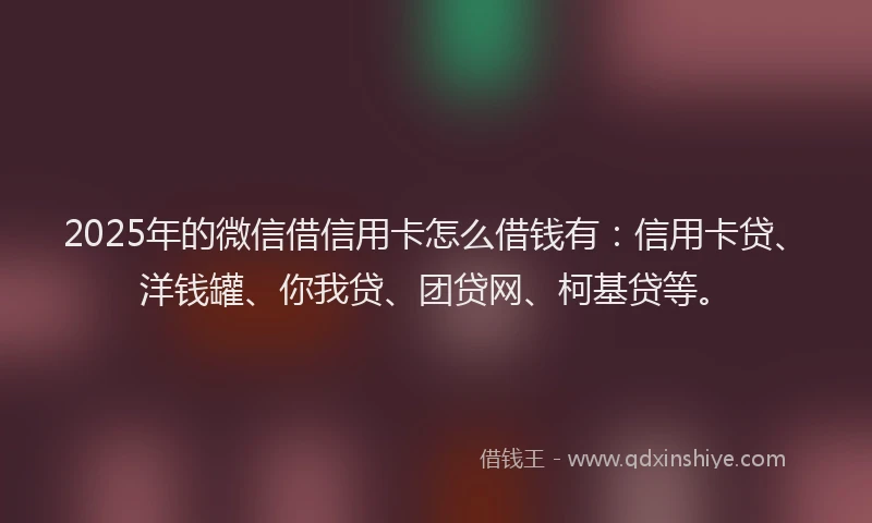 2025年的微信借信用卡怎么借钱有：信用卡贷、洋钱罐、你我贷、团贷网、柯基贷等。