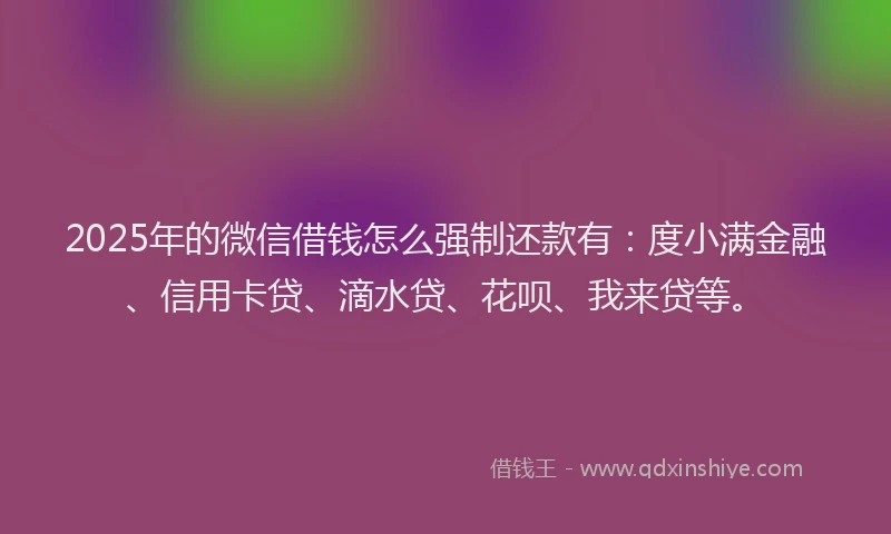 2025年的微信借钱怎么强制还款有：度小满金融、信用卡贷、滴水贷、花呗、我来贷等。