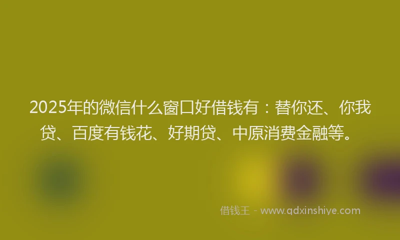 2025年的微信什么窗口好借钱有：替你还、你我贷、百度有钱花、好期贷、中原消费金融等。