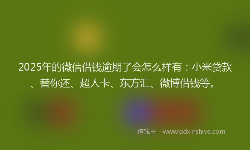 2025年的微信借钱逾期了会怎么样有：小米贷款、替你还、超人卡、东方汇、微博借钱等。