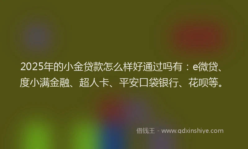 2025年的小金贷款怎么样好通过吗有：e微贷、度小满金融、超人卡、平安口袋银行、花呗等。