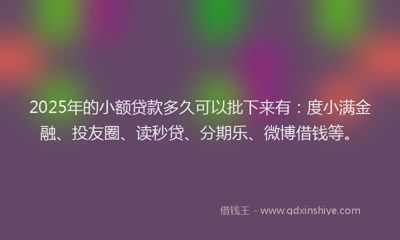 2025年的小额贷款多久可以批下来有：度小满金融、投友圈、读秒贷、分期乐、微博借钱等。