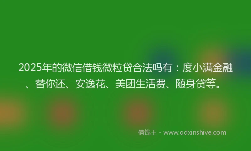 2025年的微信借钱微粒贷合法吗有：度小满金融、替你还、安逸花、美团生活费、随身贷等。