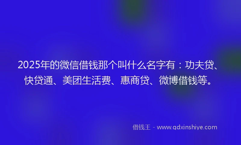 2025年的微信借钱那个叫什么名字有：功夫贷、快贷通、美团生活费、惠商贷、微博借钱等。