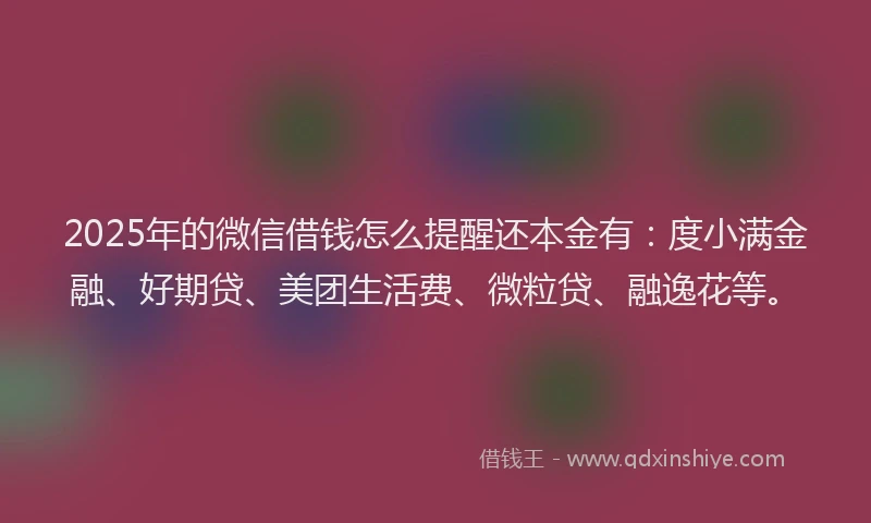 2025年的微信借钱怎么提醒还本金有：度小满金融、好期贷、美团生活费、微粒贷、融逸花等。