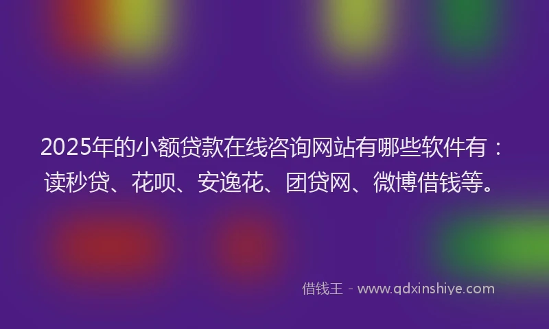 2025年的小额贷款在线咨询网站有哪些软件有：读秒贷、花呗、安逸花、团贷网、微博借钱等。