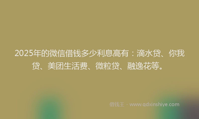 2025年的微信借钱多少利息高有：滴水贷、你我贷、美团生活费、微粒贷、融逸花等。