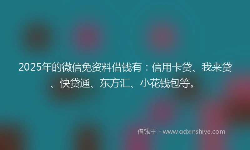 2025年的微信免资料借钱有：信用卡贷、我来贷、快贷通、东方汇、小花钱包等。