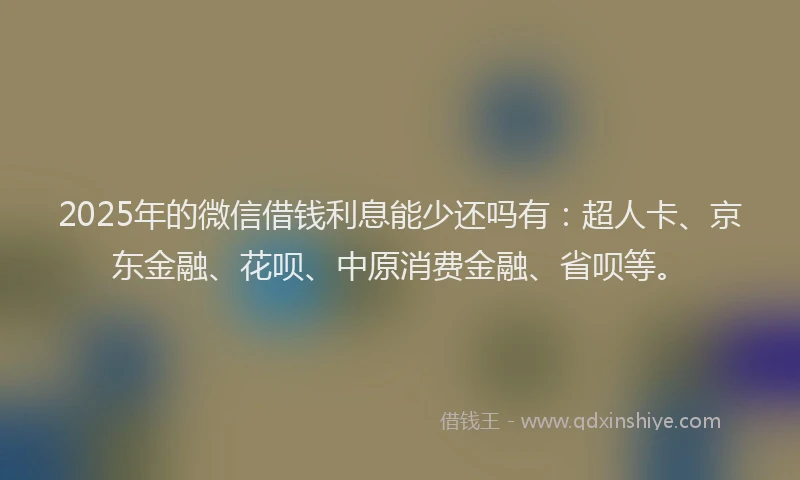2025年的微信借钱利息能少还吗有：超人卡、京东金融、花呗、中原消费金融、省呗等。
