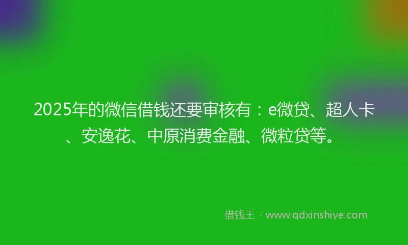 2025年的微信借钱还要审核有：e微贷、超人卡、安逸花、中原消费金融、微粒贷等。