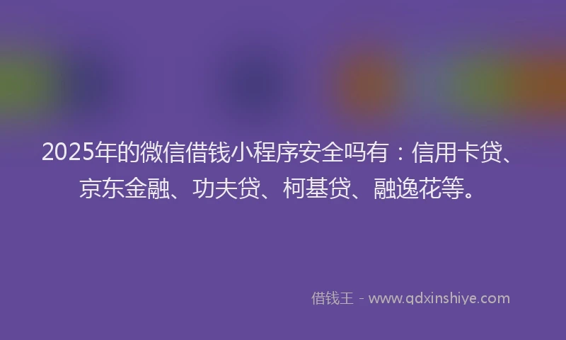 2025年的微信借钱小程序安全吗有：信用卡贷、京东金融、功夫贷、柯基贷、融逸花等。