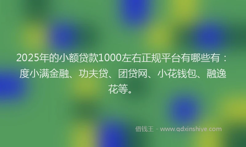 2025年的小额贷款1000左右正规平台有哪些有：度小满金融、功夫贷、团贷网、小花钱包、融逸花等。