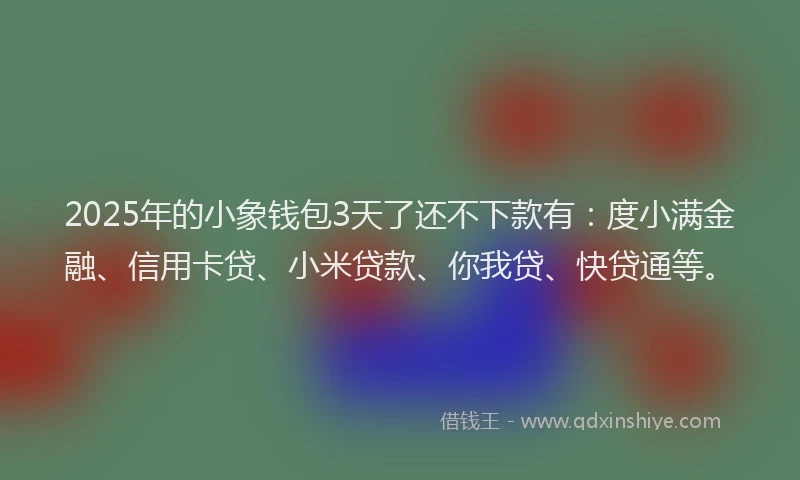 2025年的小象钱包3天了还不下款有：度小满金融、信用卡贷、小米贷款、你我贷、快贷通等。