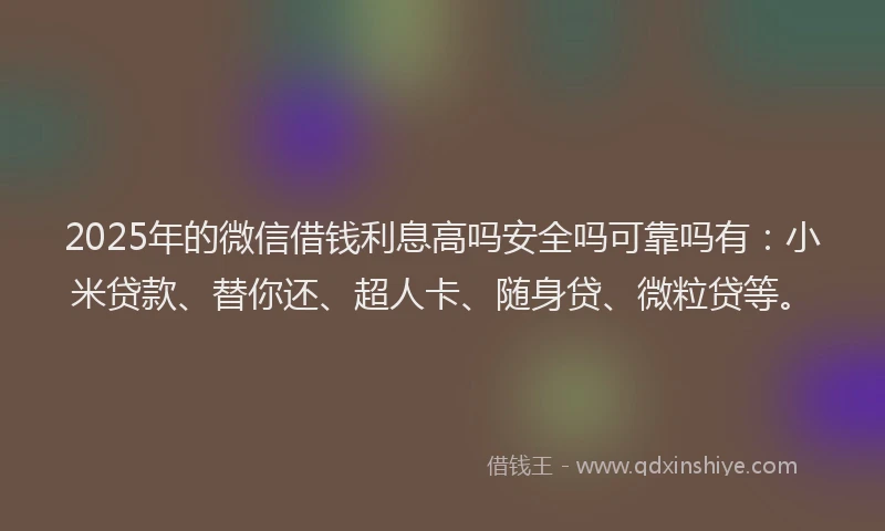 2025年的微信借钱利息高吗安全吗可靠吗有：小米贷款、替你还、超人卡、随身贷、微粒贷等。