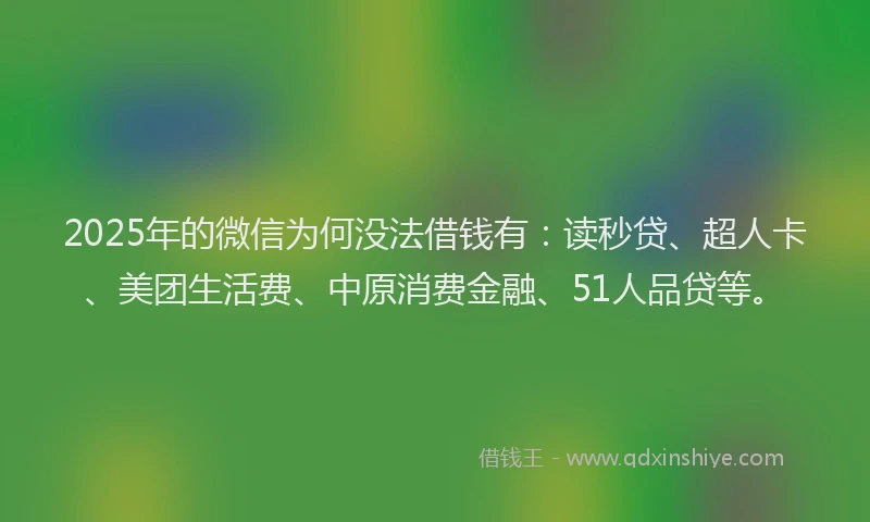2025年的微信为何没法借钱有：读秒贷、超人卡、美团生活费、中原消费金融、51人品贷等。