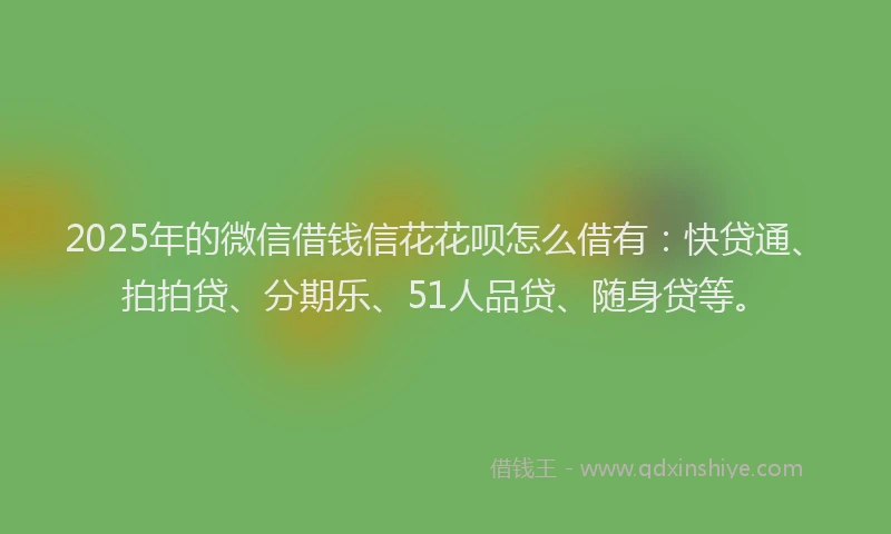 2025年的微信借钱信花花呗怎么借有：快贷通、拍拍贷、分期乐、51人品贷、随身贷等。