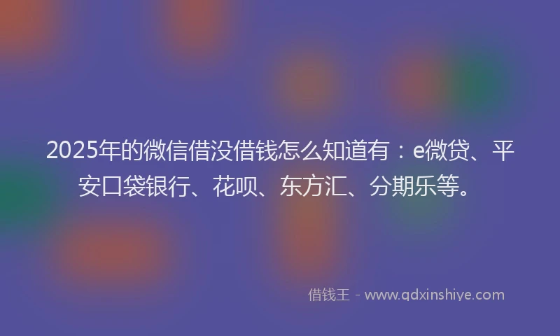 2025年的微信借没借钱怎么知道有：e微贷、平安口袋银行、花呗、东方汇、分期乐等。