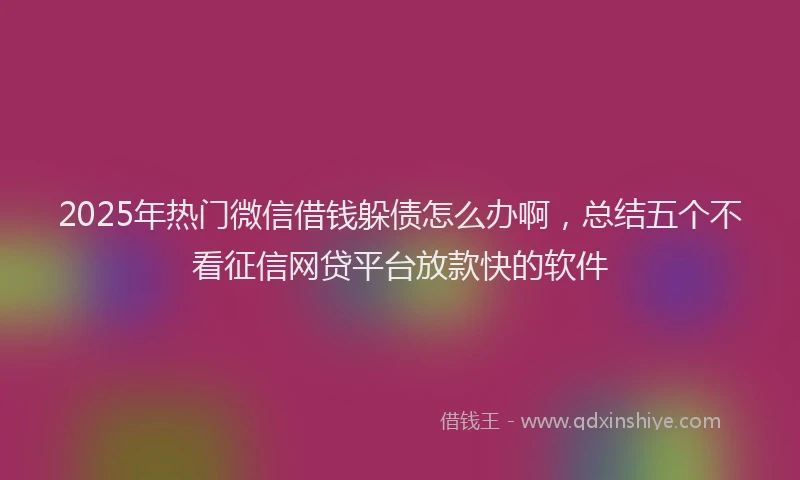 2025年热门微信借钱躲债怎么办啊，总结五个不看征信网贷平台放款快的软件