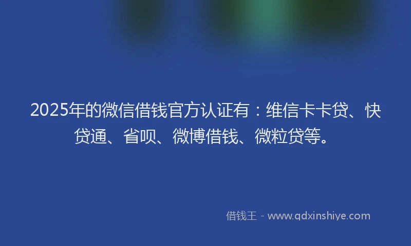2025年的微信借钱官方认证有：维信卡卡贷、快贷通、省呗、微博借钱、微粒贷等。