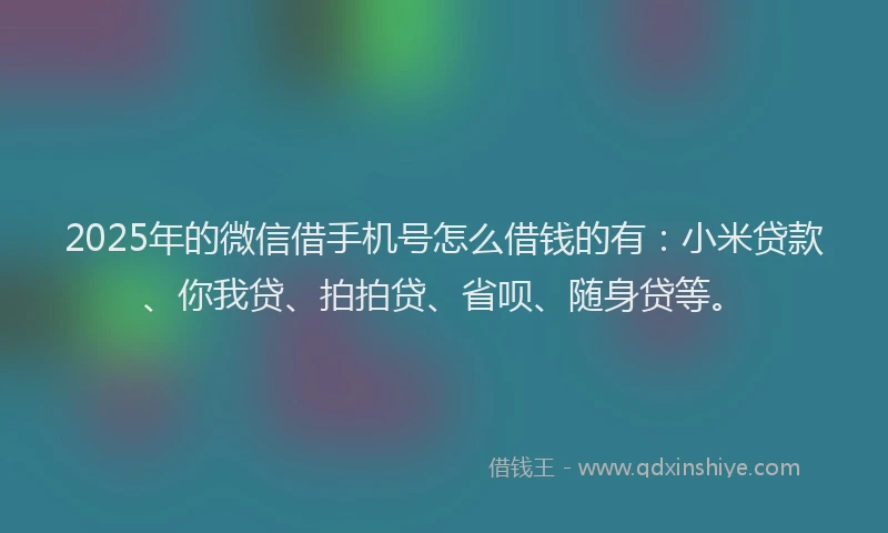 2025年的微信借手机号怎么借钱的有：小米贷款、你我贷、拍拍贷、省呗、随身贷等。