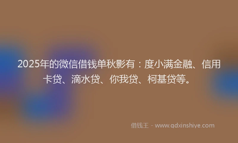 2025年的微信借钱单秋影有：度小满金融、信用卡贷、滴水贷、你我贷、柯基贷等。