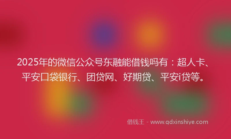 2025年的微信公众号东融能借钱吗有：超人卡、平安口袋银行、团贷网、好期贷、平安i贷等。